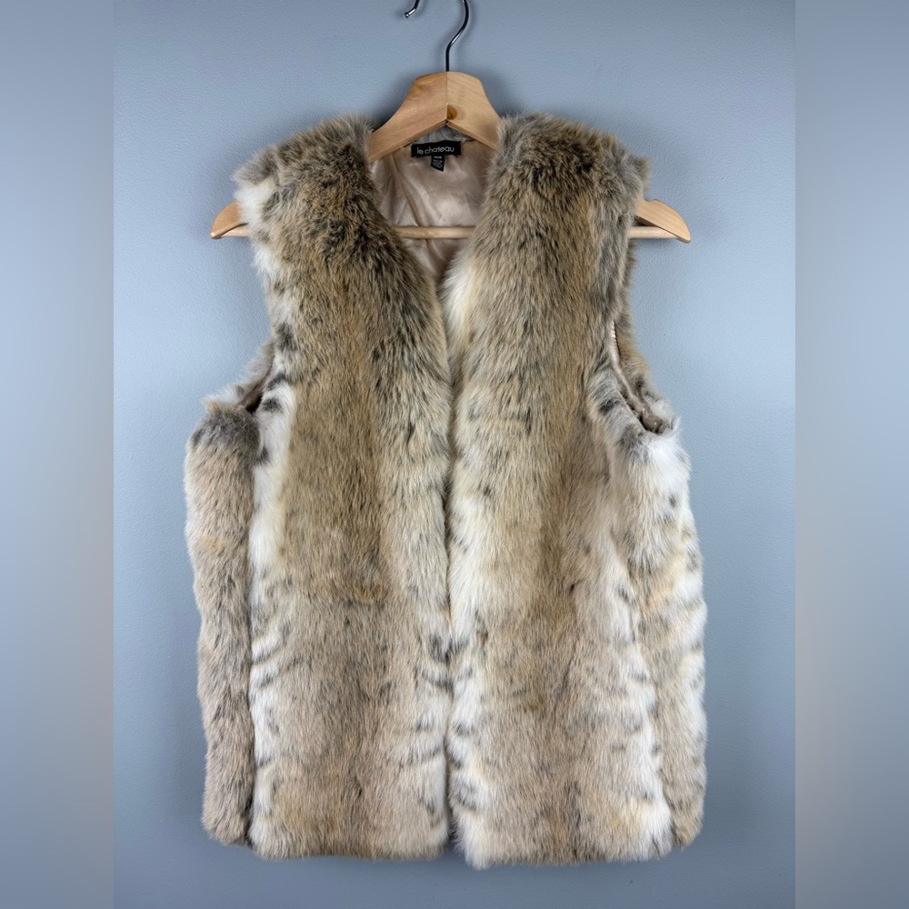 Le Chateau Faux Fur Vest - Brown and Cream
